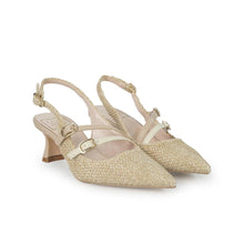 Carica l'immagine nel visualizzatore di Gallery, LUIS ANNE CHANEL MARY JANE SLINGBACK KITTEN HEEL IN TESSUTO NUDE MULTI